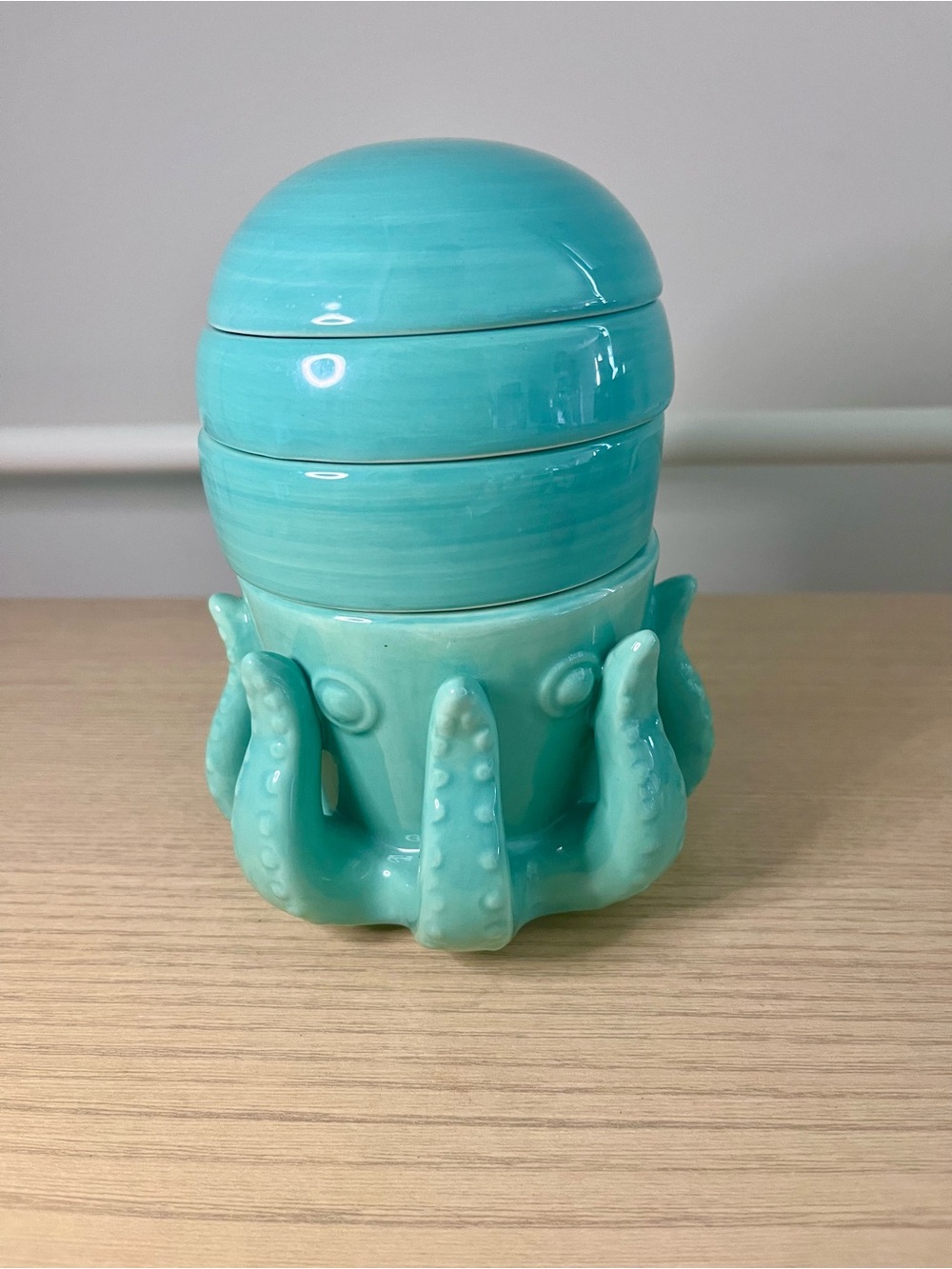 Ceramic Octopus Measuring Cup Stacking Set Aqua Coastal - 4 Piece